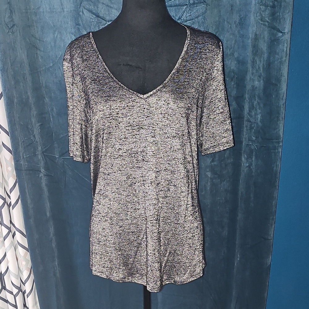 White House Black Market Metallic Short Sleeve Tee